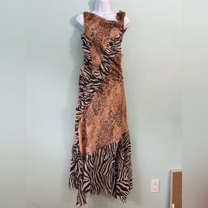 reclaimed vintage womens flowy animal print long dress UK38/US 6 brown black tan